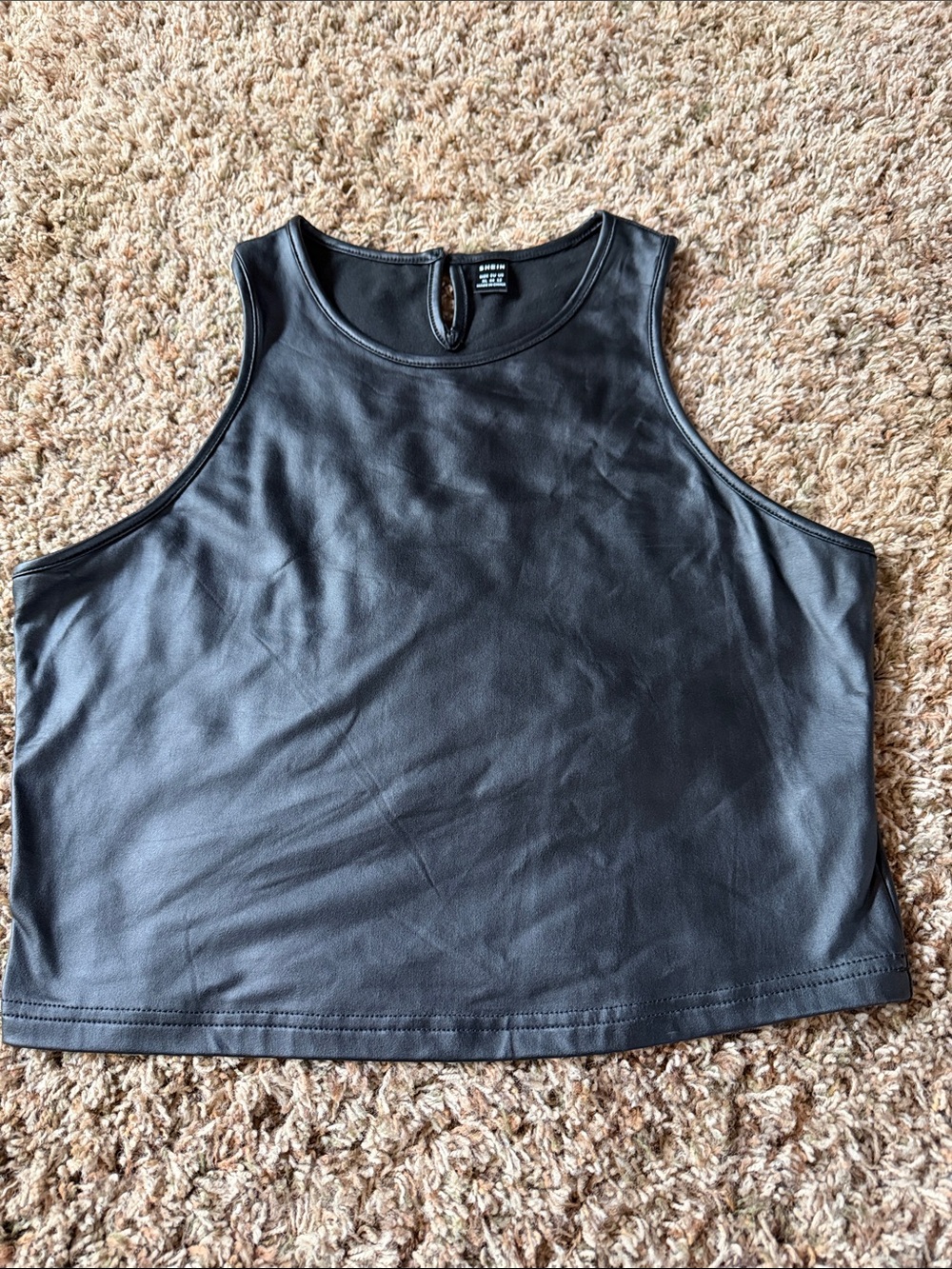 a new day Faux Leather Sleeveless Crop Top - Black